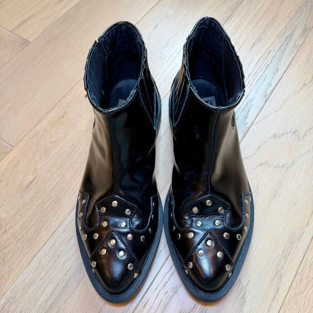 T.U.K. Black Studded Jam Boots Pointed Ankle Boot Silver Studs Women’s 10 - Picture 5 of 11